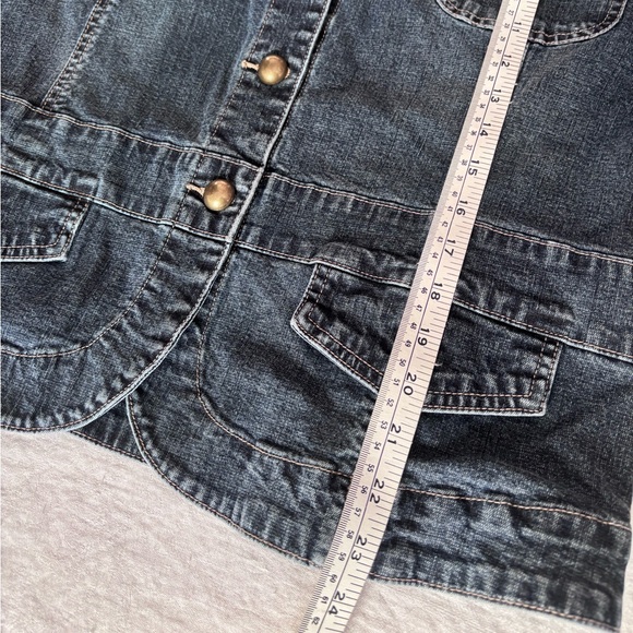 Women’s Vintage Jessica Mandarin Collar Military Style Brass Tone Buttons Denim - Picture 11 of 15